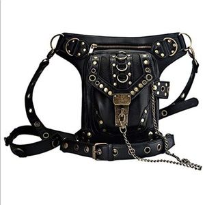 Black Leather Steampunk Shoulder Waist Bag
